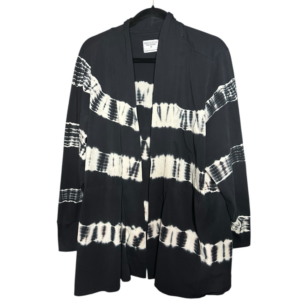 Seed To Style Organic Cotton Tie Dye Black White Open Front Cardigan 3X - Picture 2 of 7